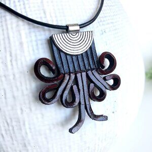 MishaGirl Handmade Leather Fringe Pendant Necklace Black and Brown *FIRM PRICE*